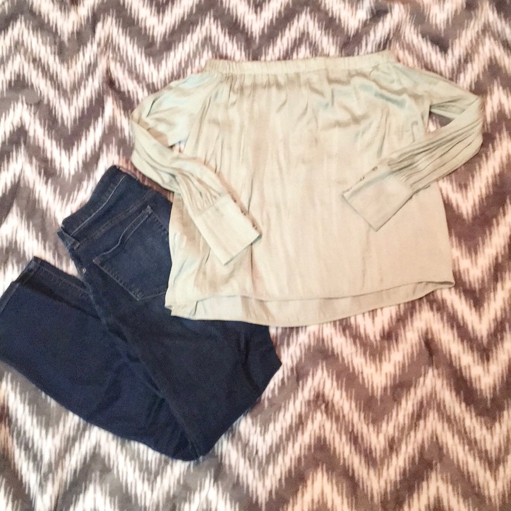 Mint green off-the-shoulder top